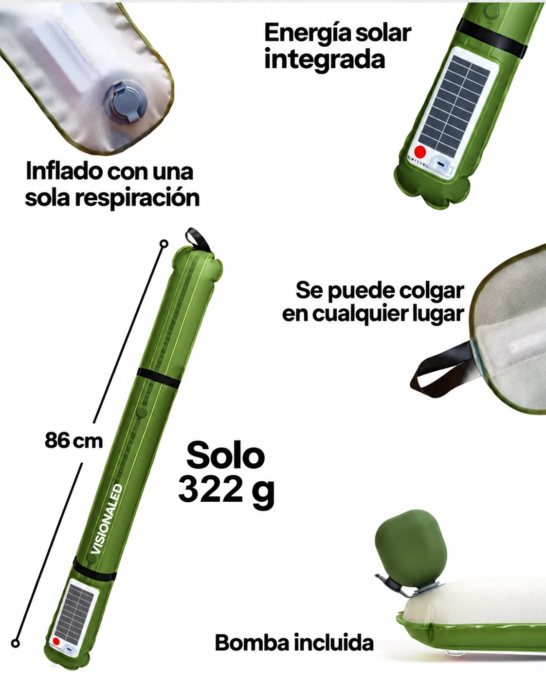 LumaAir Original: se infla con una sola respiración, energía solar integrada, 86 cm y solo 322 g